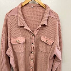 Pink waffle shacket